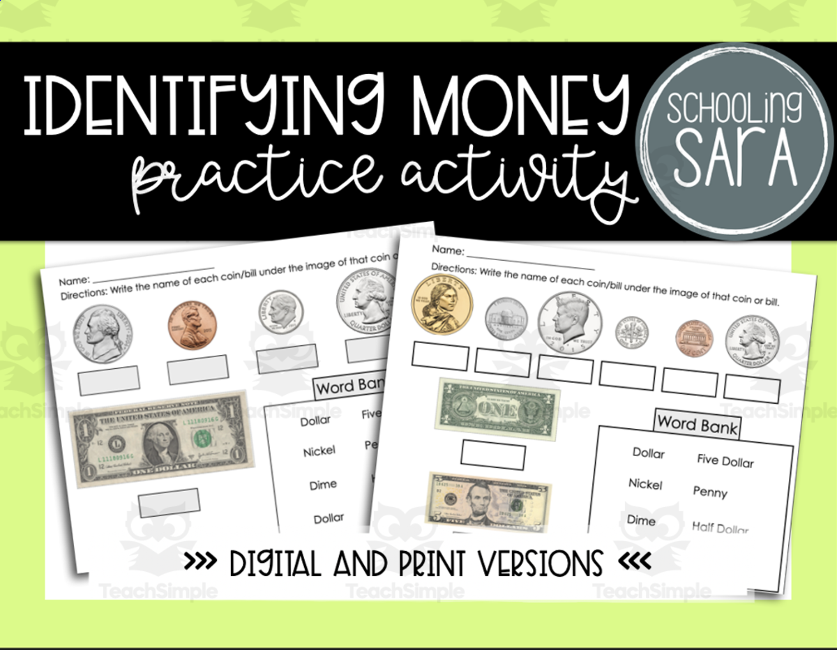 An educational teaching resource from SchoolingSara entitled Identifying Money Practice downloadable at Teach Simple.