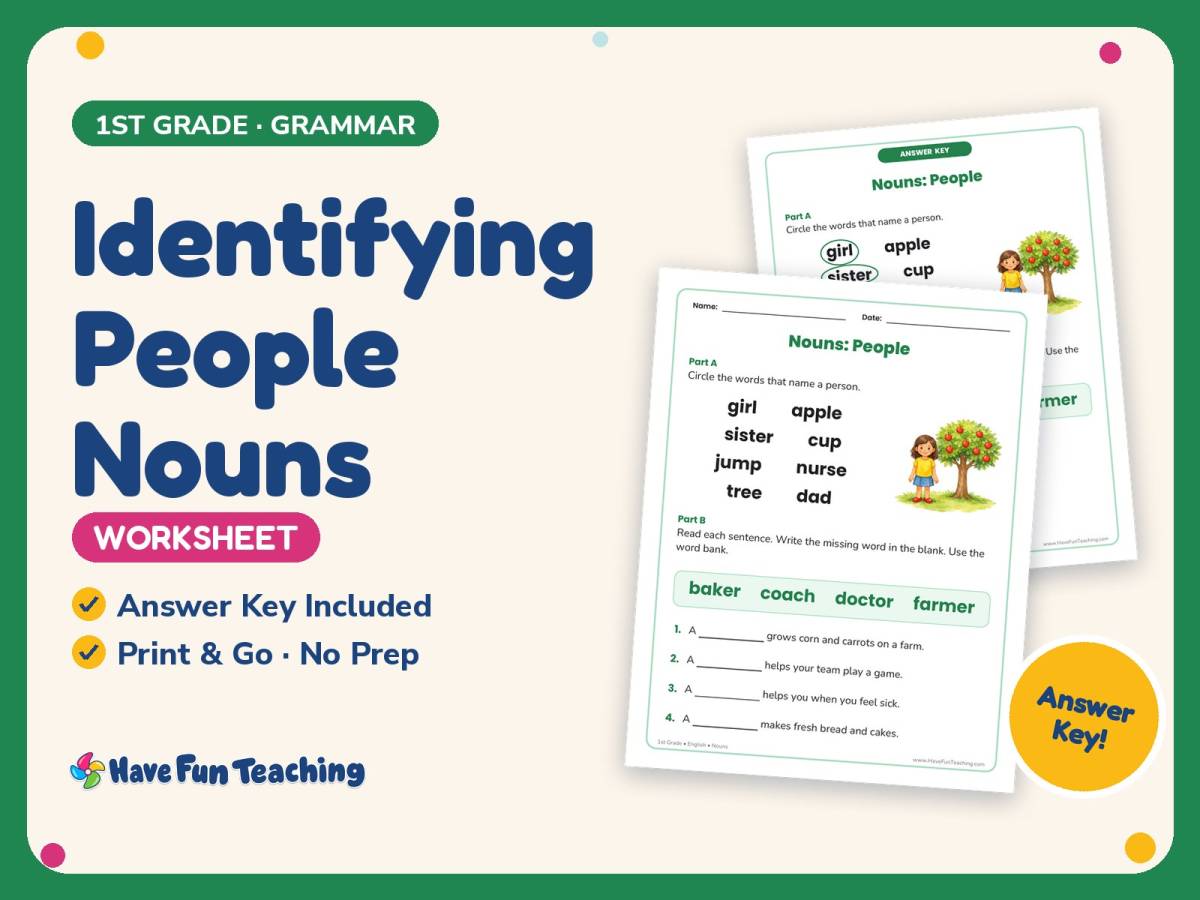 Identifying People Nouns Worksheet – 1st Grade Grammar Practice preview