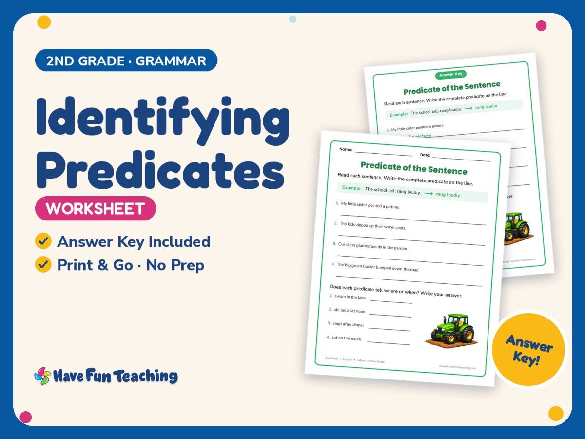 Identifying Predicates Worksheet – 2nd Grade Subject and Predicate preview