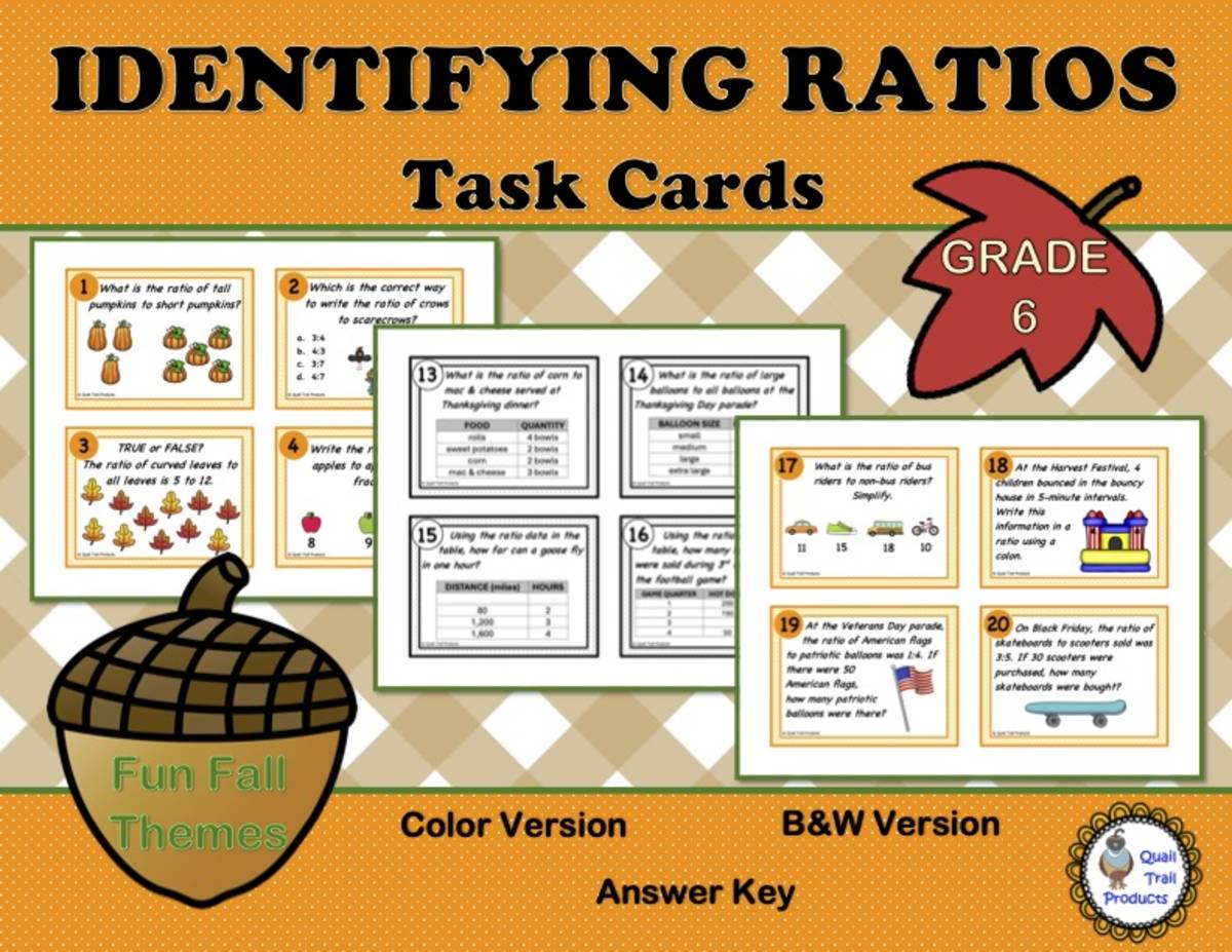 An educational teaching resource from Quail Trail Products entitled Identifying Ratios Task Cards | Autumn Theme downloadable at Teach Simple.