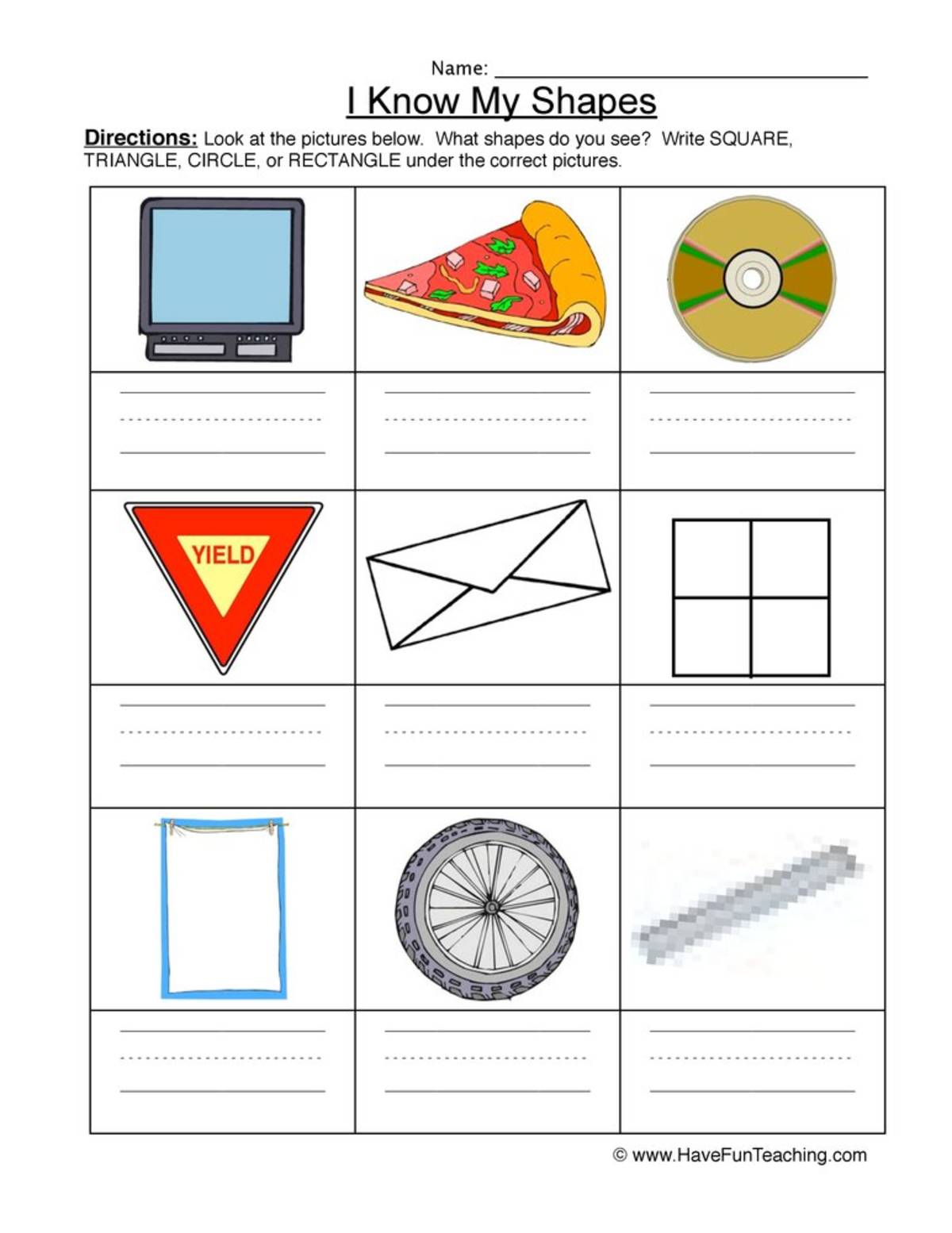 An educational teaching resource from Have Fun Teaching entitled Identifying Shapes Worksheet downloadable at Teach Simple.