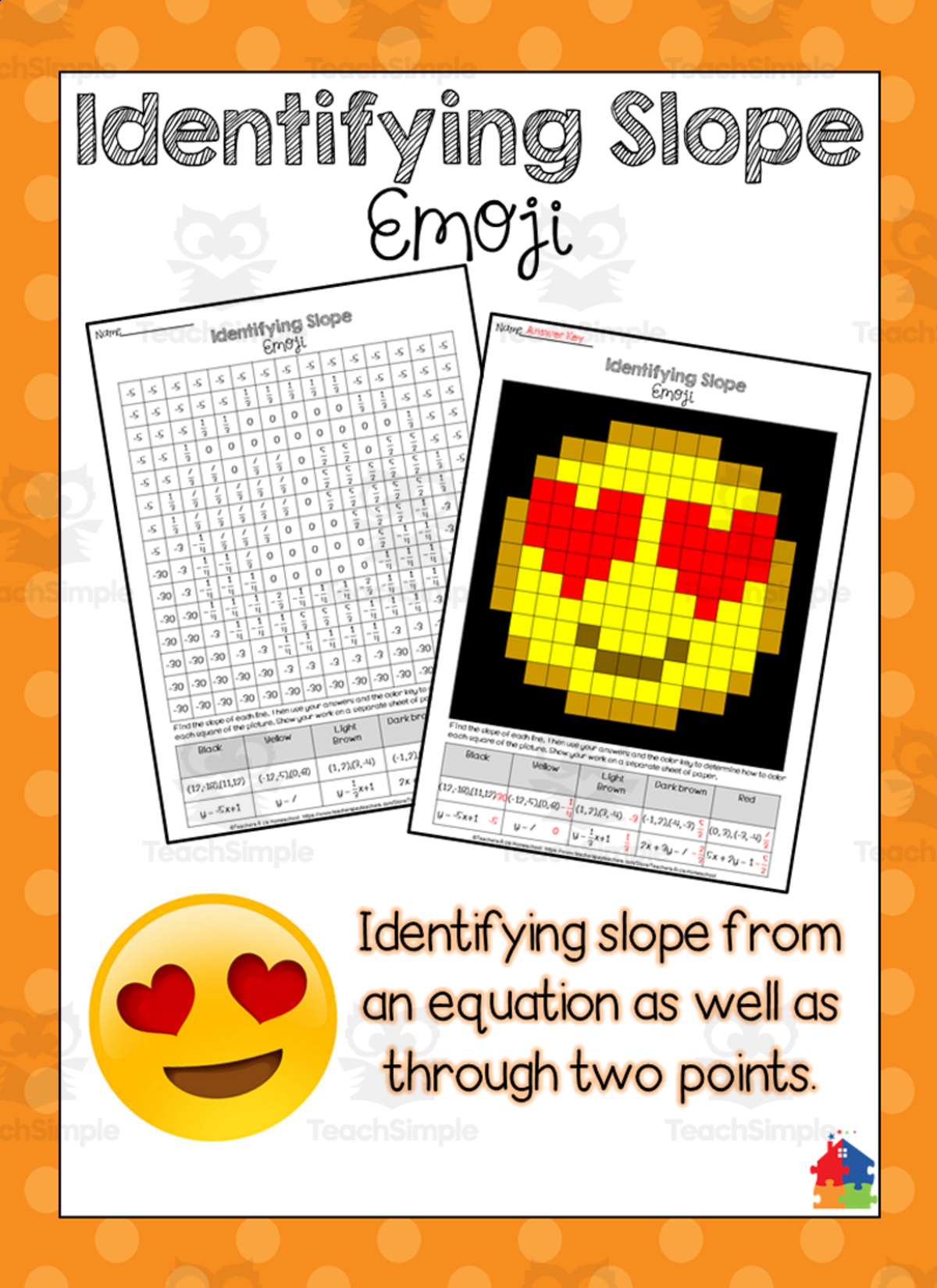An educational teaching resource from Teachers R Us Homeschool entitled Identifying Slope - Heart Eyes Emoji Math Activity downloadable at Teach Simple.