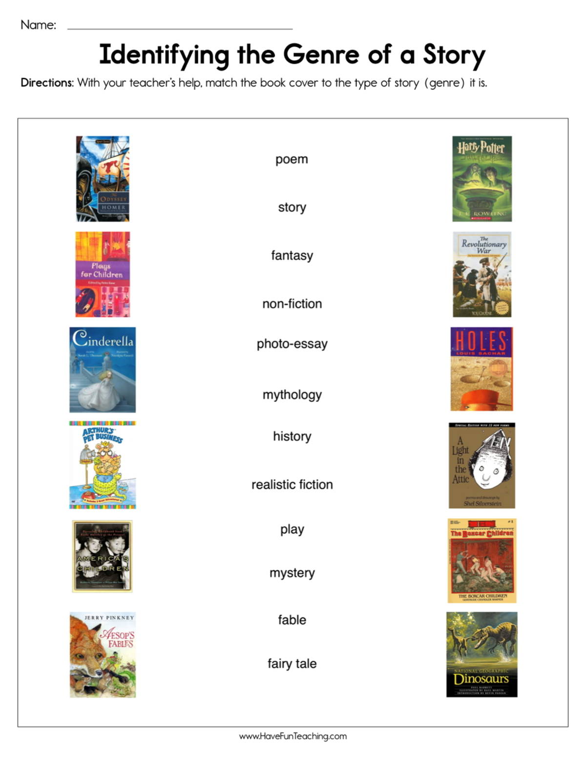 An educational teaching resource from Have Fun Teaching entitled Identifying the Genre of a Story Worksheet downloadable at Teach Simple.