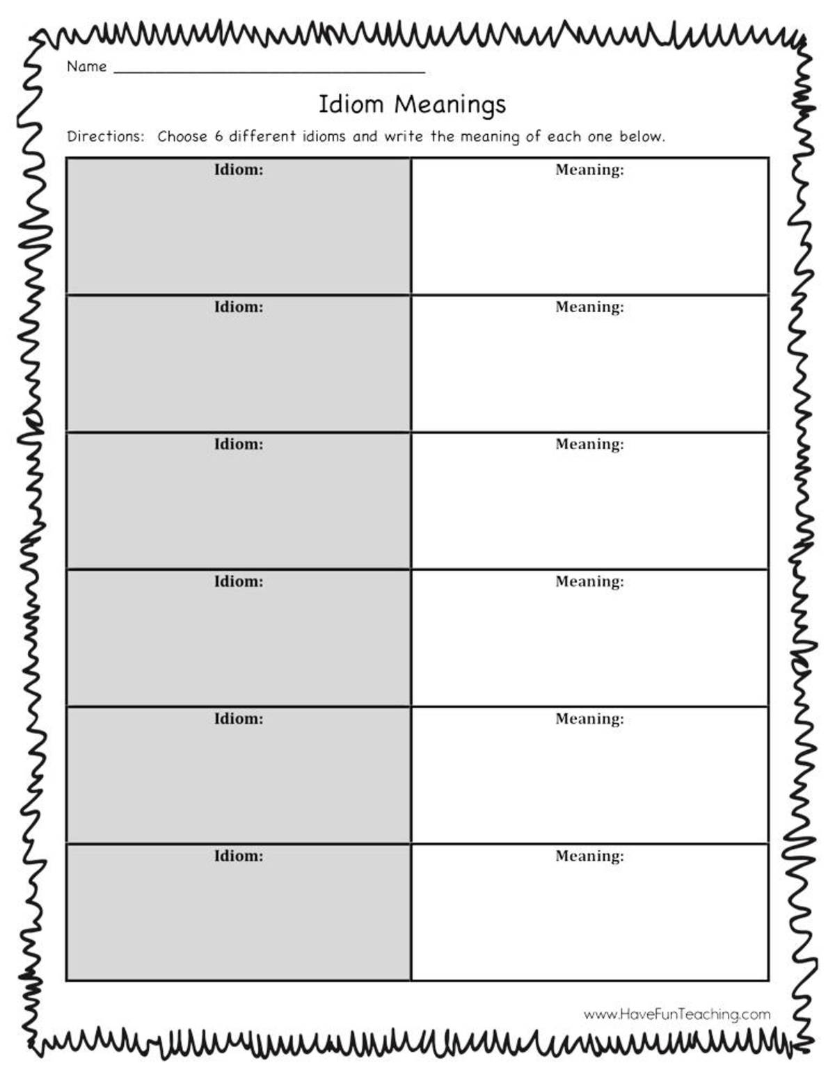 An educational teaching resource from Have Fun Teaching entitled Idiom Meanings Worksheet downloadable at Teach Simple.