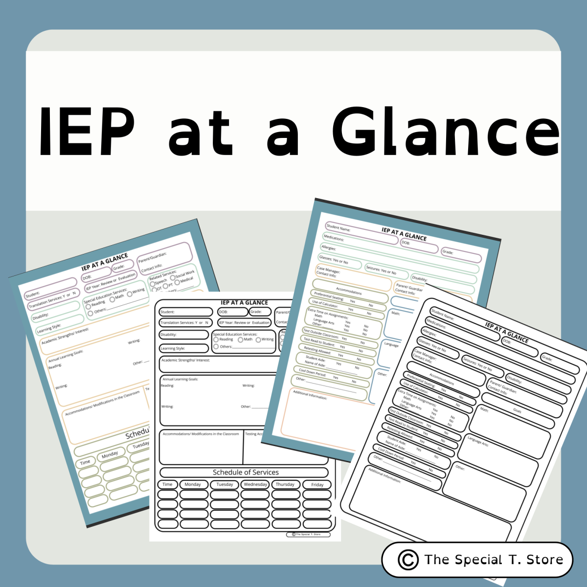 An educational teaching resource from The Special T. Store entitled IEP at a Glance | Special Education Quick Reference | Inclusion Suppor downloadable at Teach Simple.