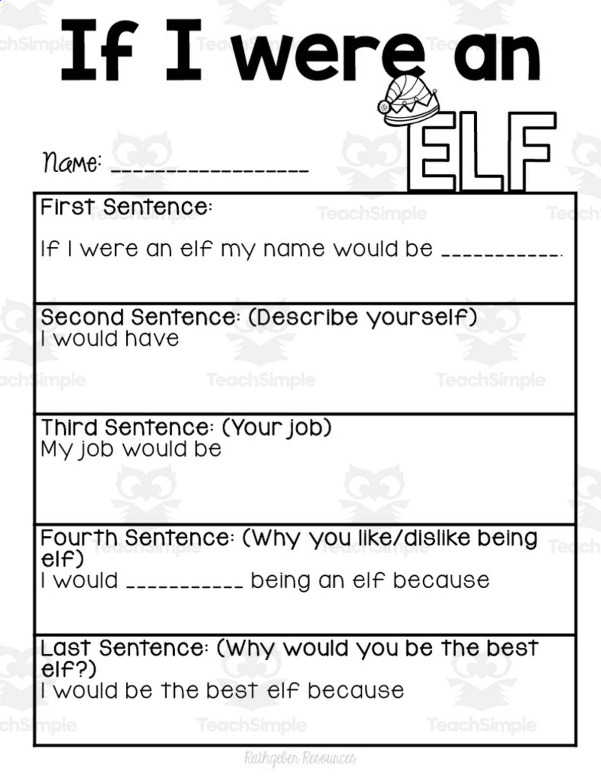 An educational teaching resource from Rathgeber Resources entitled If I Were An Elf Writing Template downloadable at Teach Simple.