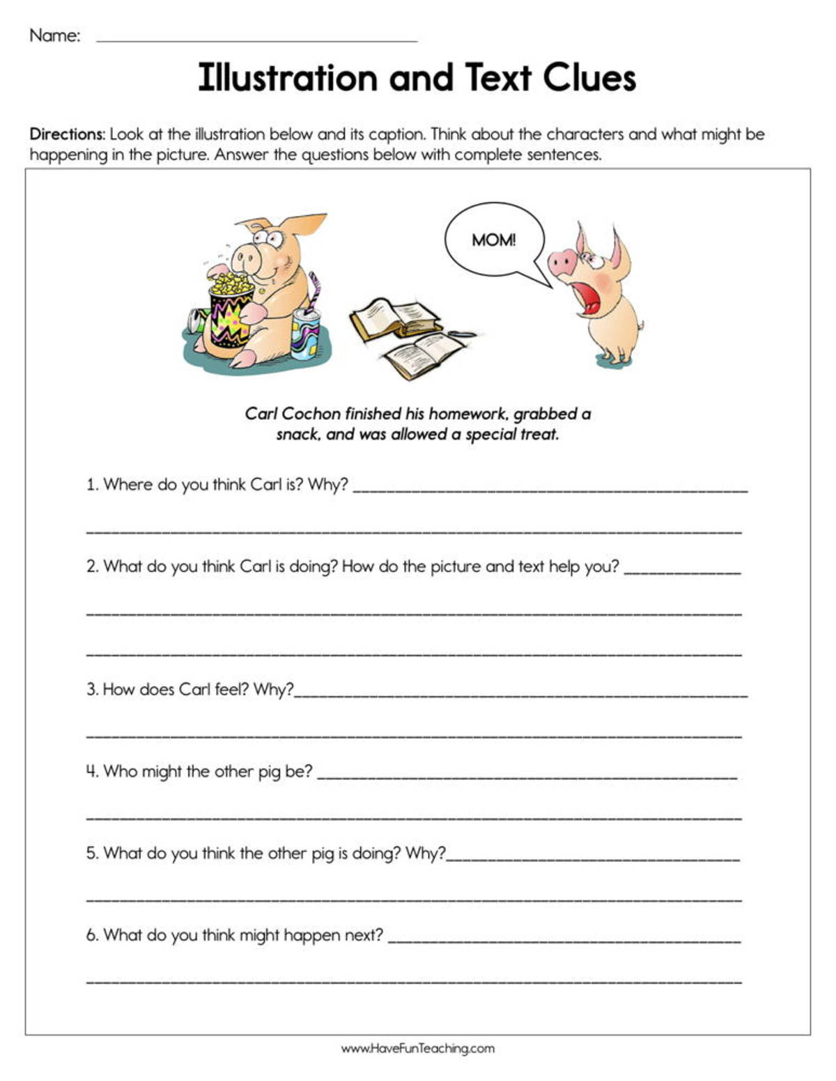 An educational teaching resource from Have Fun Teaching entitled Illustration and Text Clues Worksheet downloadable at Teach Simple.