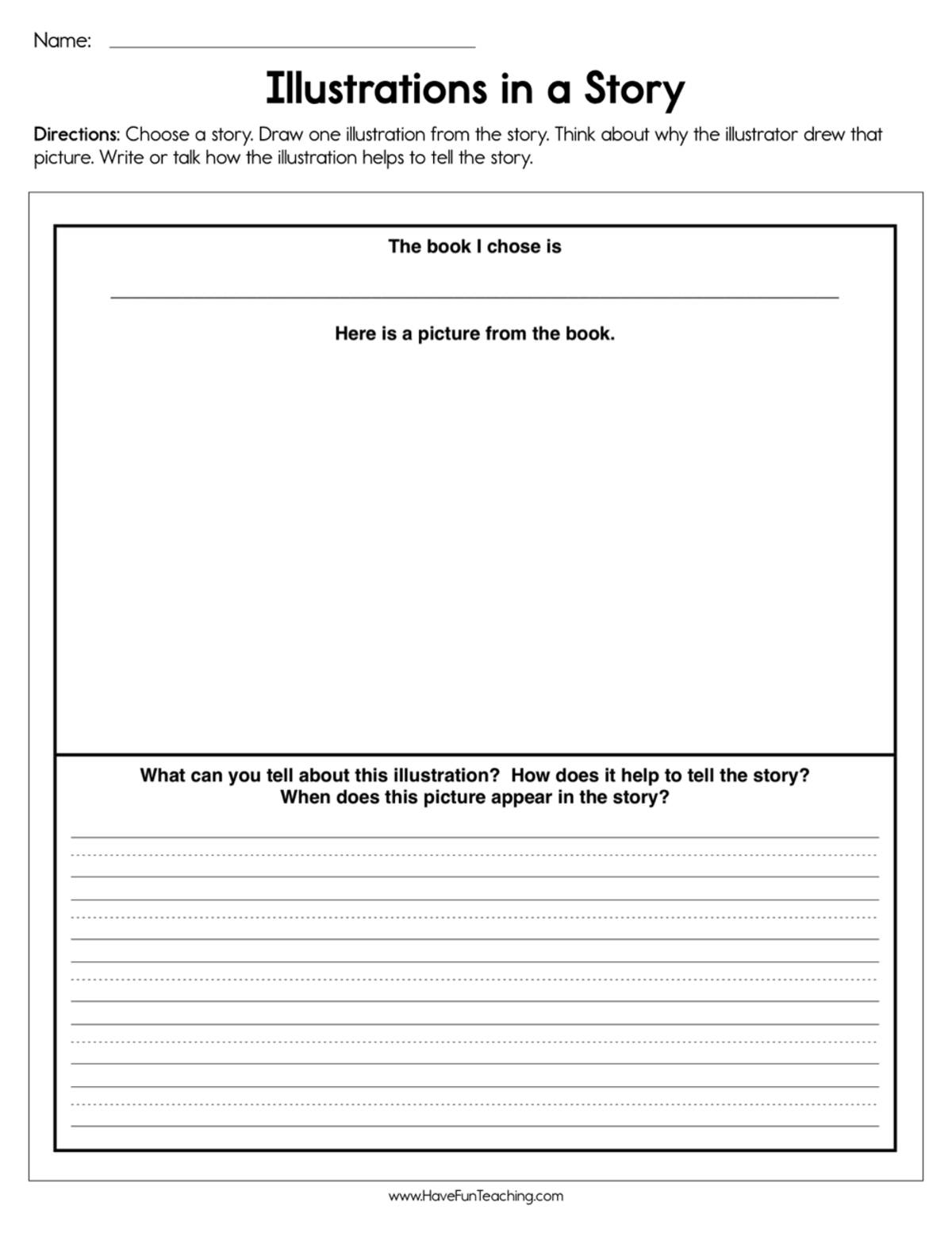 An educational teaching resource from Have Fun Teaching entitled Illustrations in a Story Worksheet downloadable at Teach Simple.