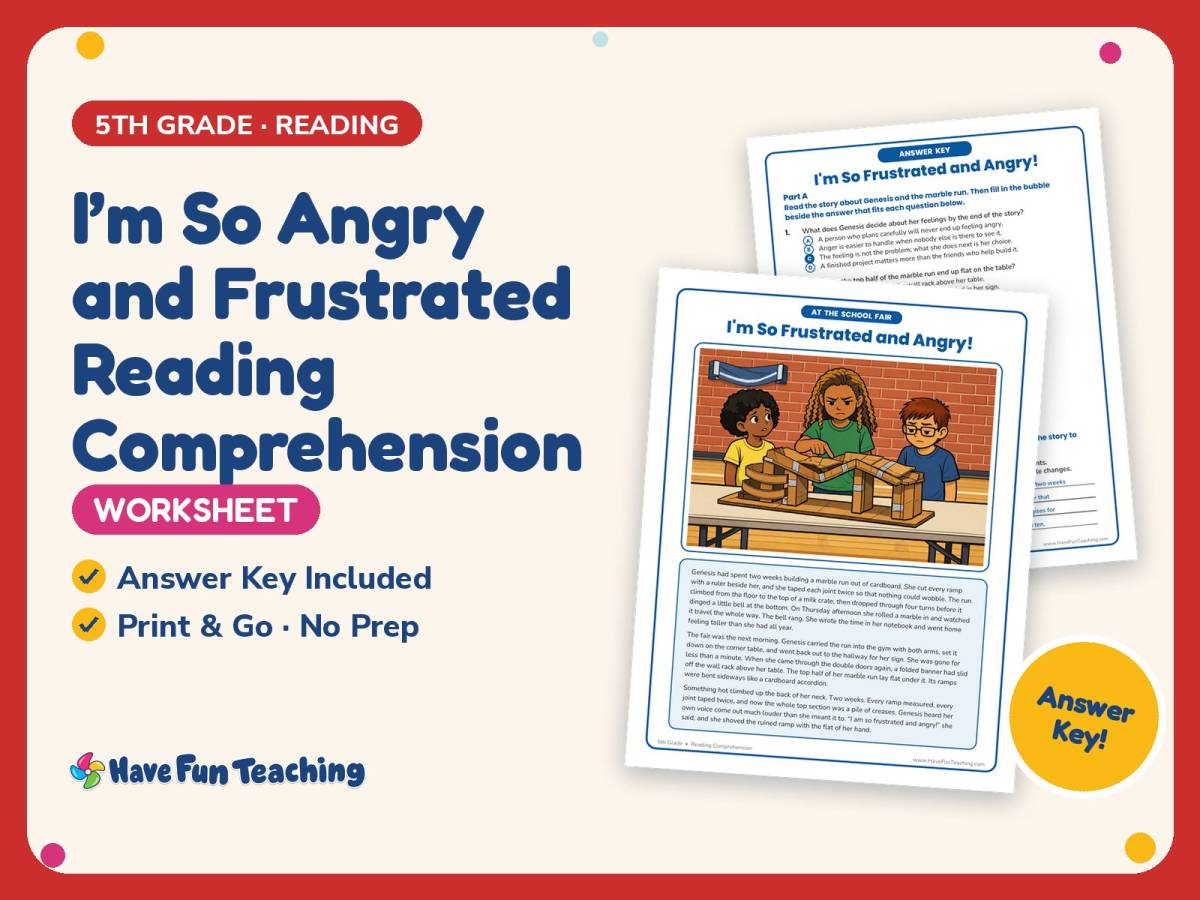 I’m So Angry and Frustrated Reading Worksheet – 5th Grade Emotions preview