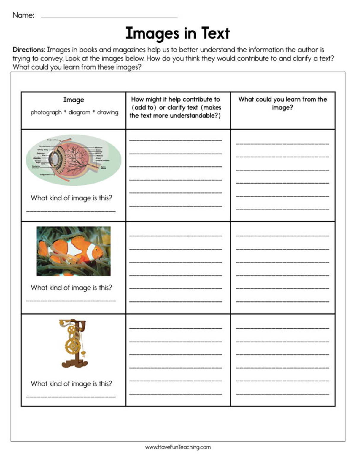 An educational teaching resource from Have Fun Teaching entitled Images in Text Worksheet downloadable at Teach Simple.