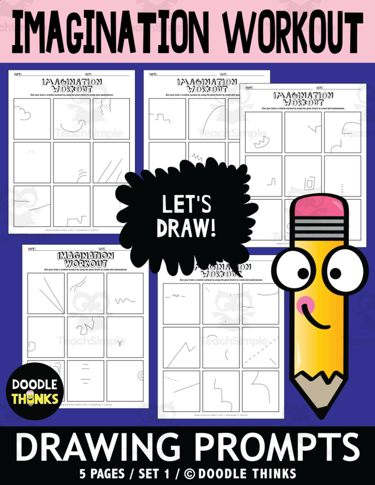 An educational teaching resource from Doodle Thinks entitled Imagination Workout Set 1 Drawing Prompts downloadable at Teach Simple.