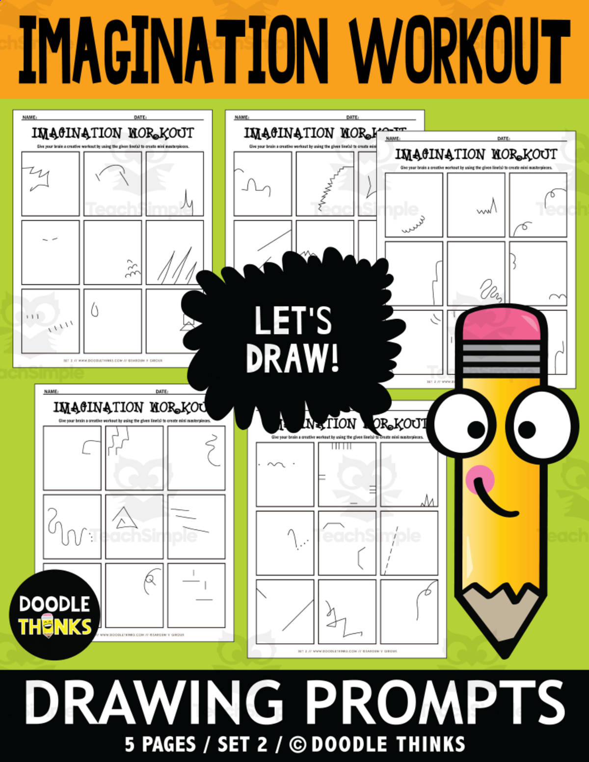 An educational teaching resource from Doodle Thinks entitled Imagination Workout Set 2 Drawing Prompts downloadable at Teach Simple.