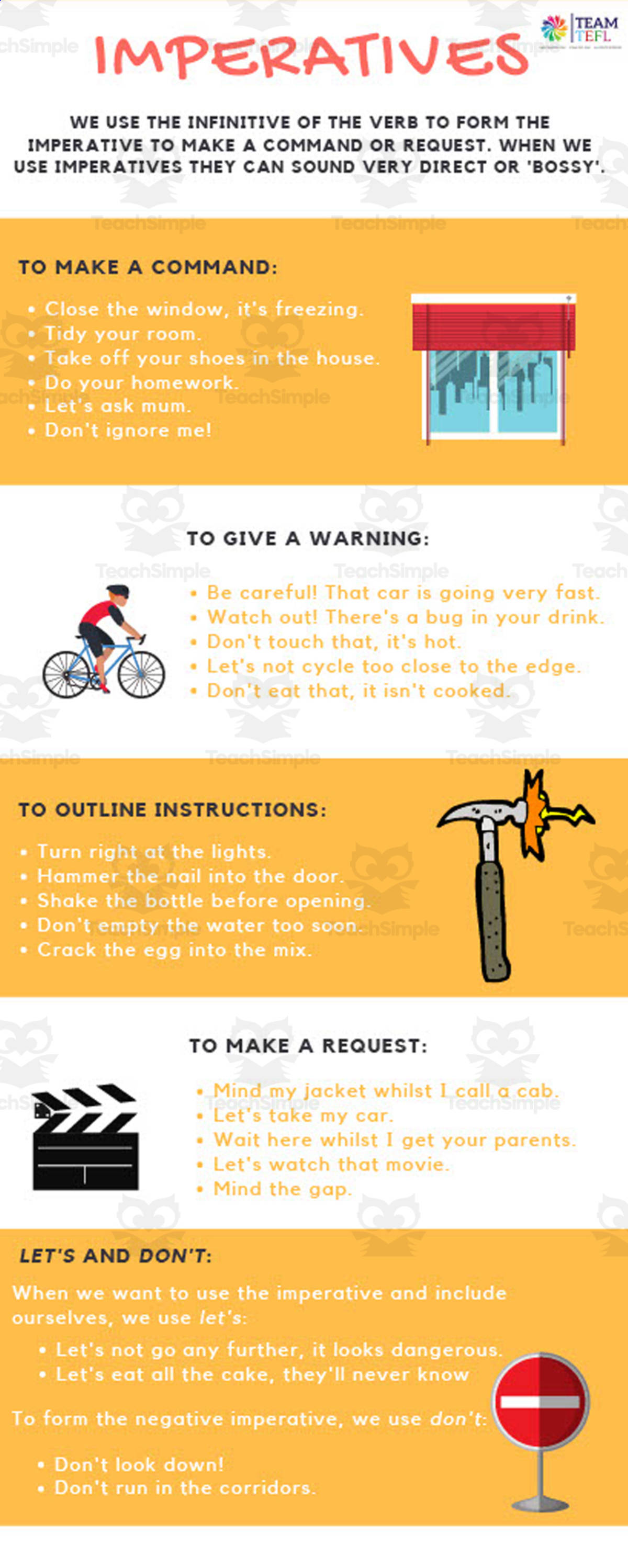 An educational teaching resource from TEAM TEFL entitled Imperatives Pre Intermediate ESL ELA ELL Lesson Plan downloadable at Teach Simple.