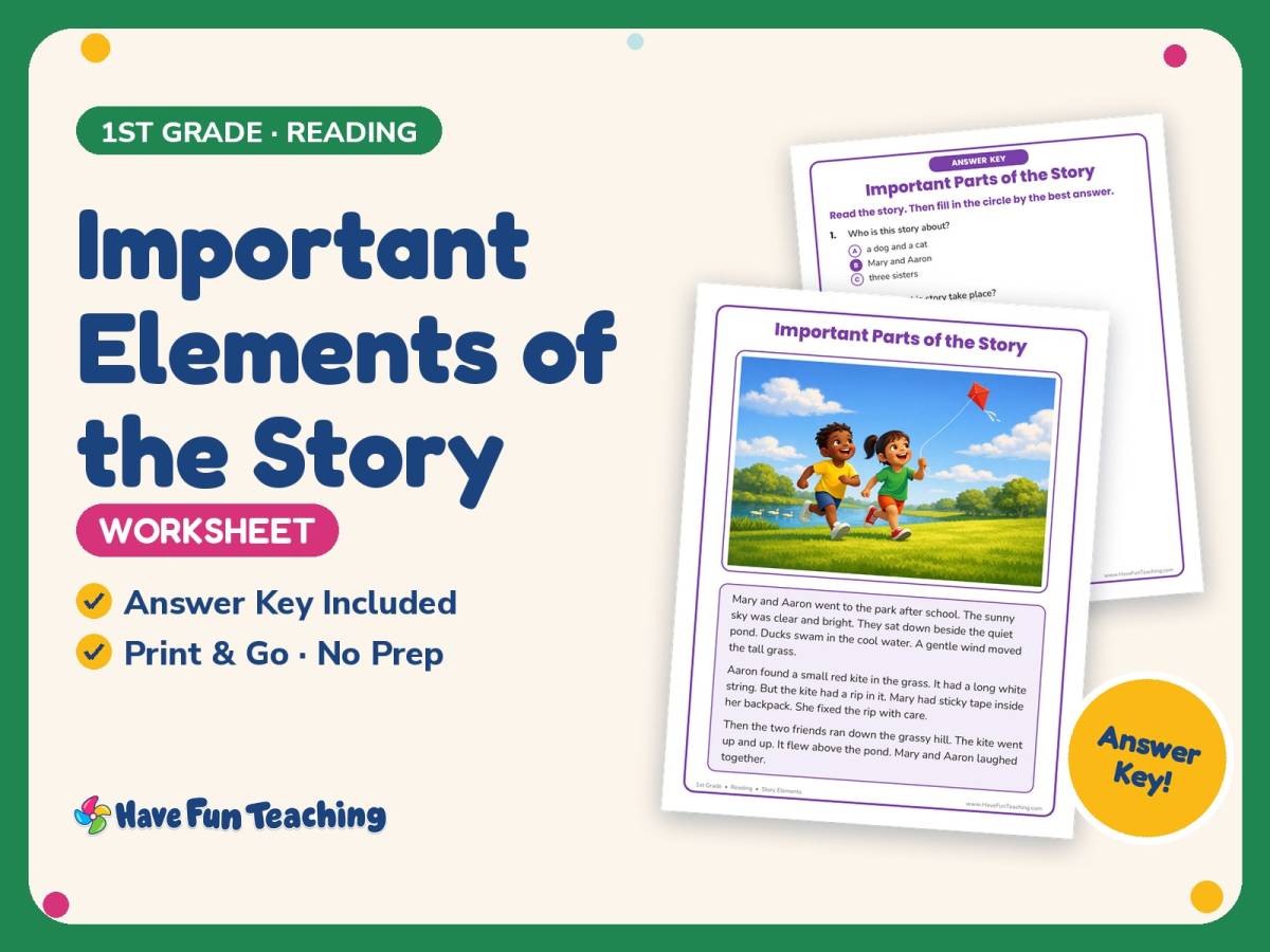 Important Elements of the Story Worksheet – 1st Grade Story Elements preview