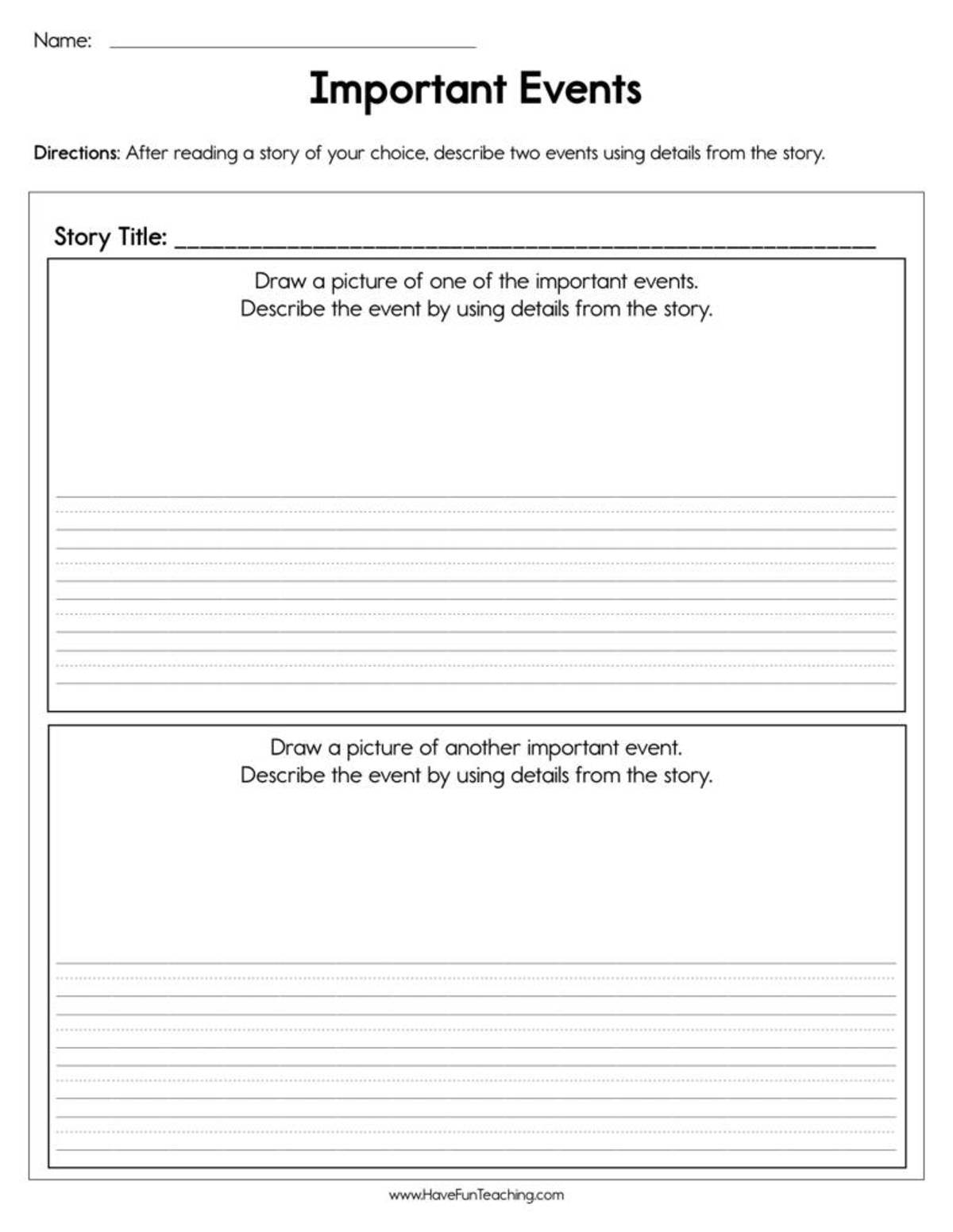 An educational teaching resource from Have Fun Teaching entitled Important Events Worksheet downloadable at Teach Simple.