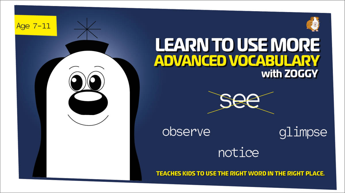 An educational teaching resource from Guinea Pig Education entitled Improve vocabulary worksheets: Replace the word see (Age 7-11) downloadable at Teach Simple.