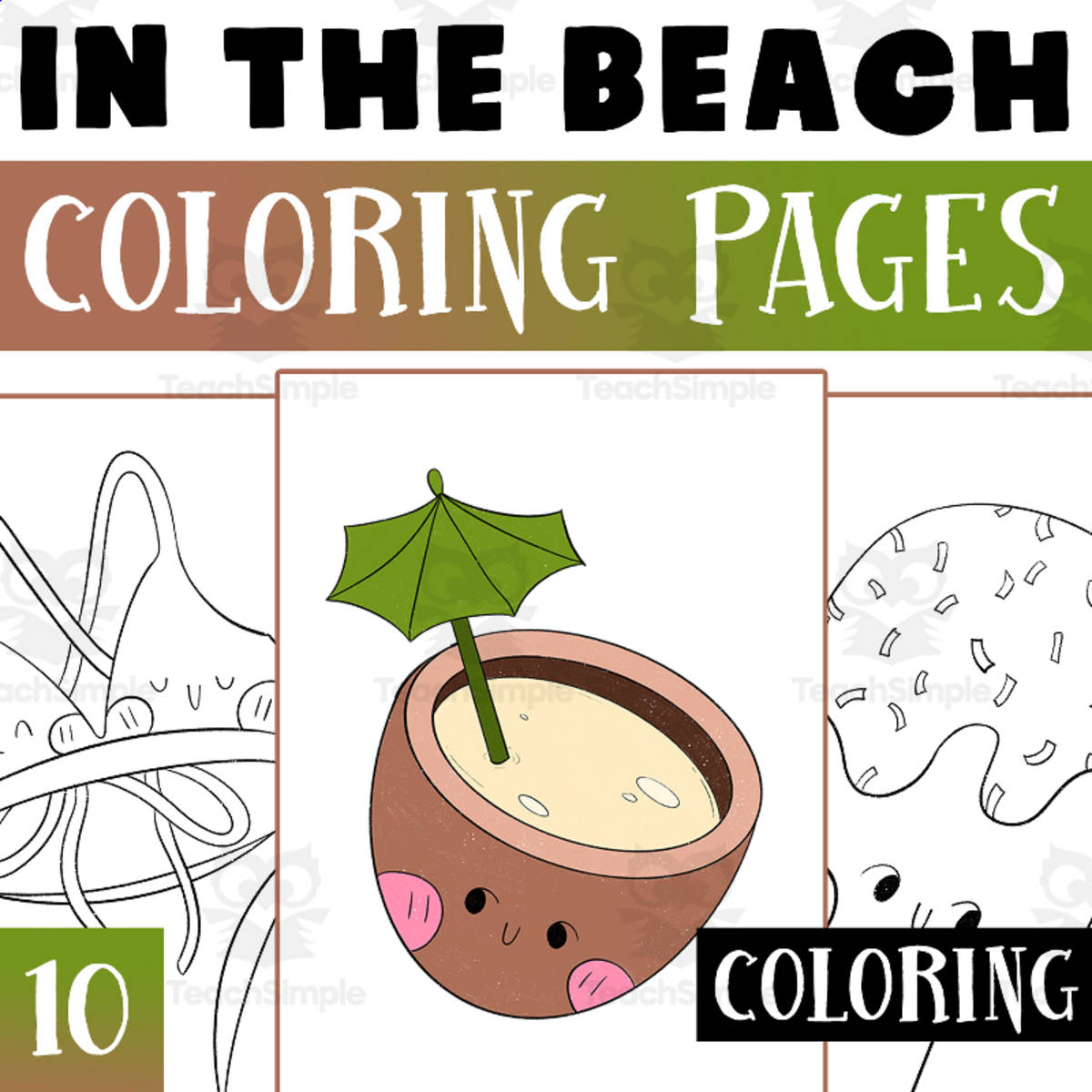 An educational teaching resource from Lapiiin Art Activities entitled In The Beach Coloring Pages Worksheet Activity For Morning Work downloadable at Teach Simple.