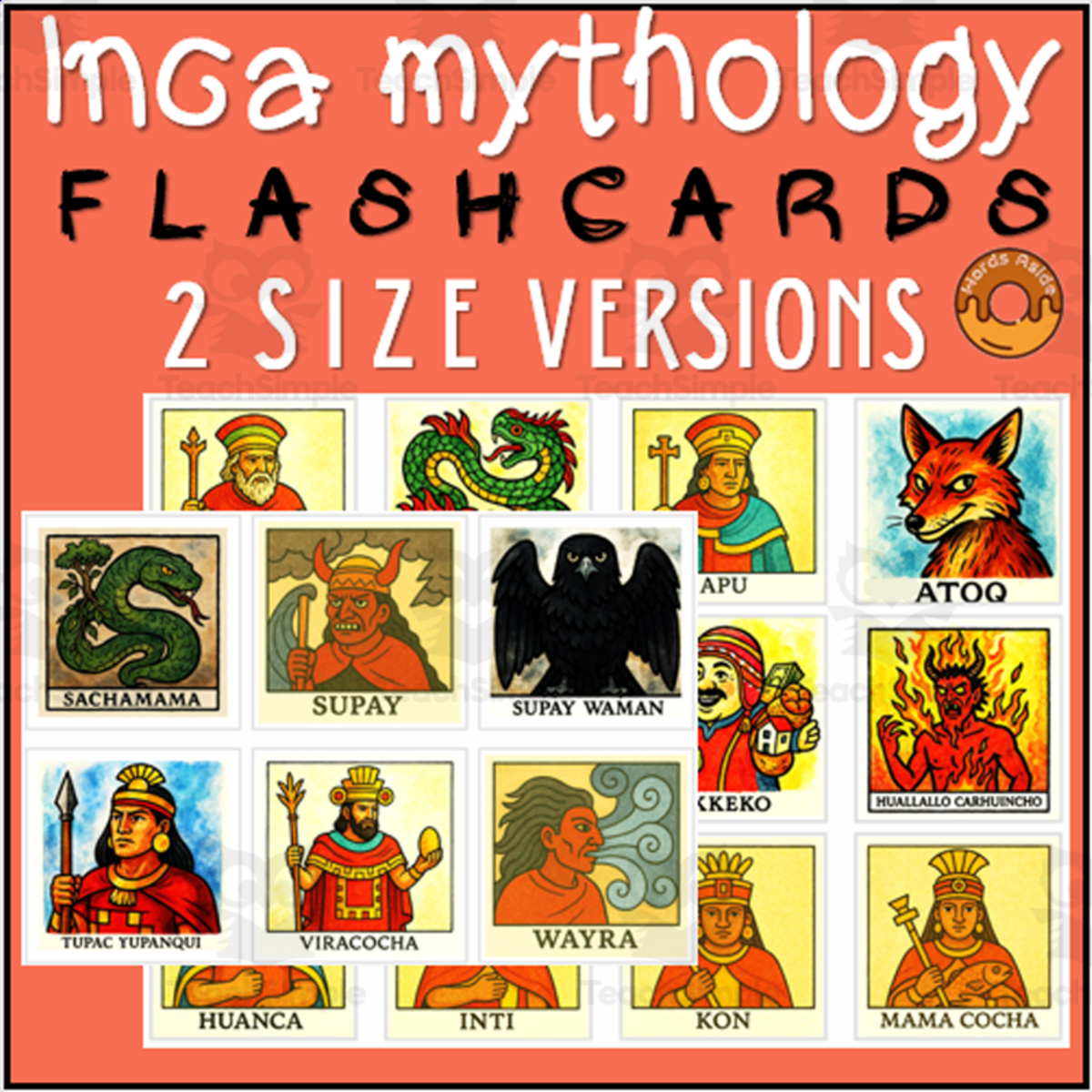 An educational teaching resource from WORDS ASIDE entitled Inca Mythology Flashcards downloadable at Teach Simple.