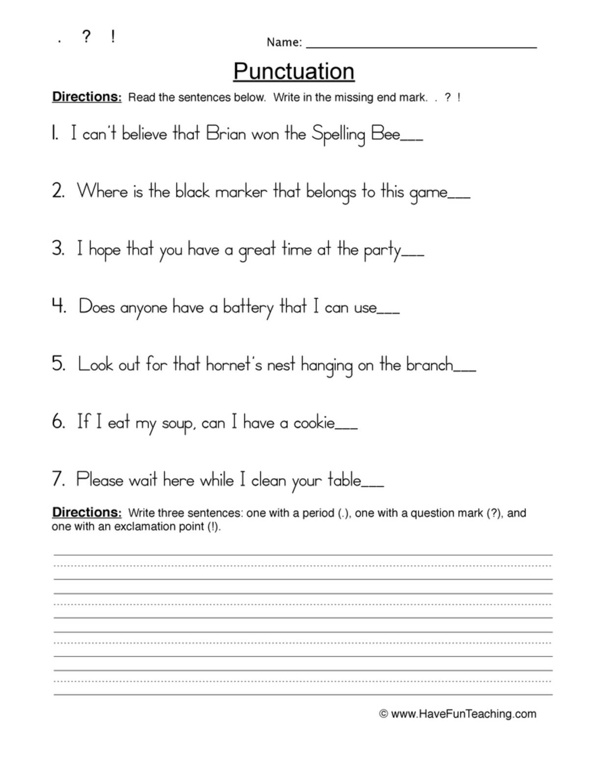 An educational teaching resource from Have Fun Teaching entitled Including Punctuation Worksheet downloadable at Teach Simple.
