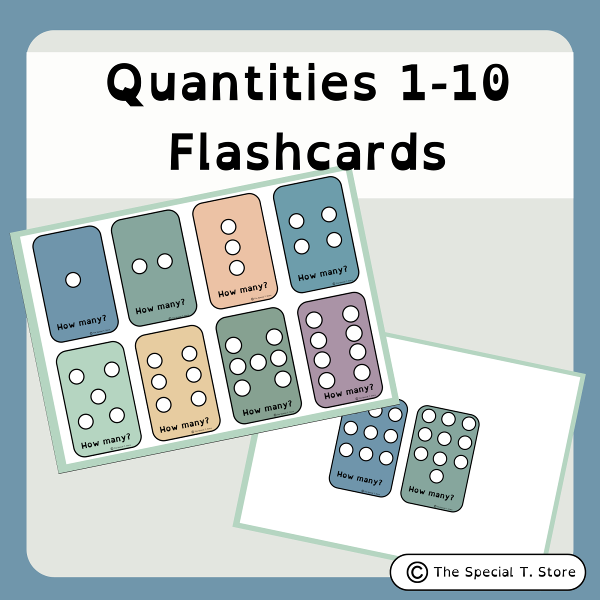 An educational teaching resource from The Special T. Store entitled Inclusive Quantity Flashcards 1-10 for PRE-K, Kinder, 1st Grade, Speci downloadable at Teach Simple.