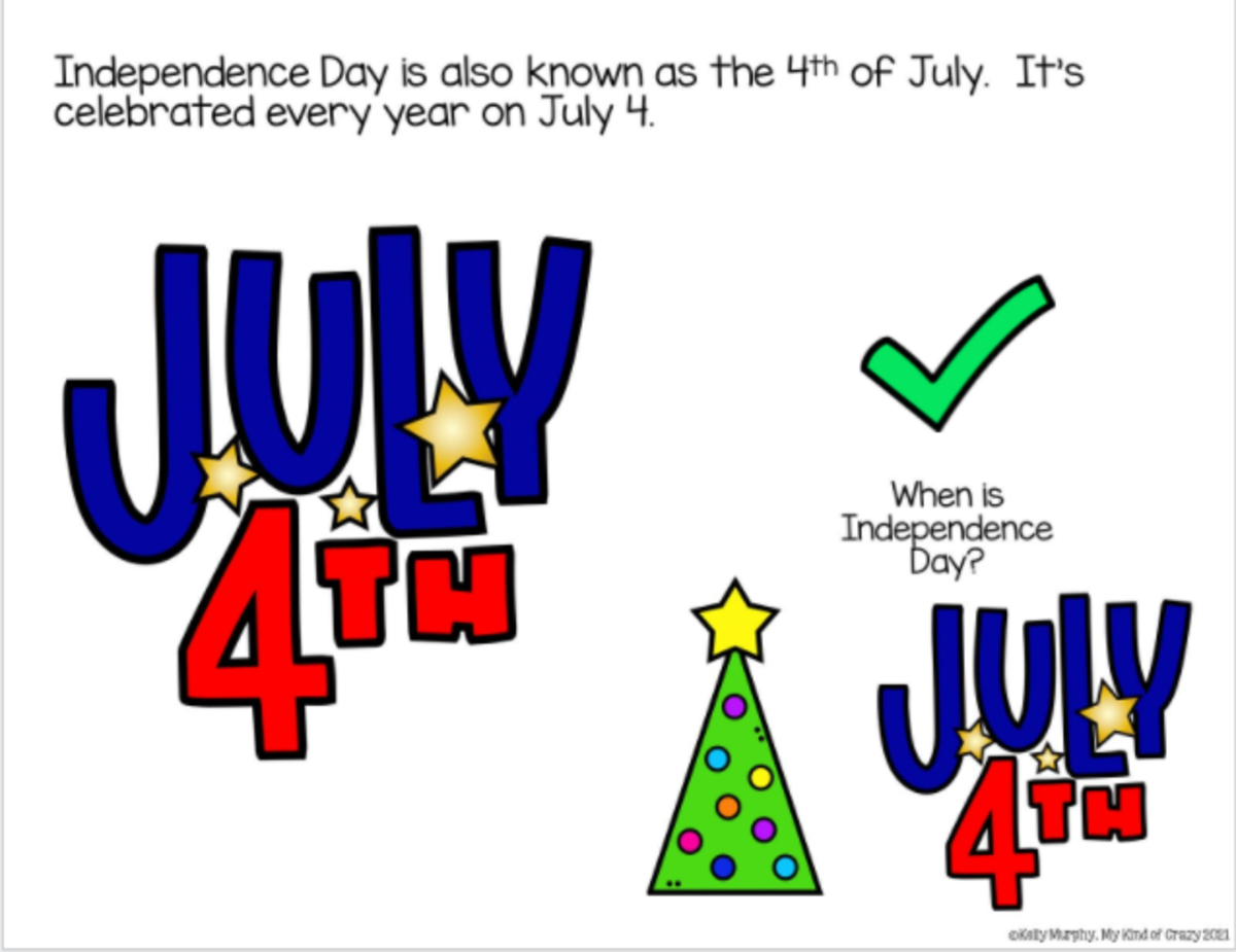 An educational teaching resource from My Kind of Crazy entitled Independence Day Adapted Book Slide Deck downloadable at Teach Simple.