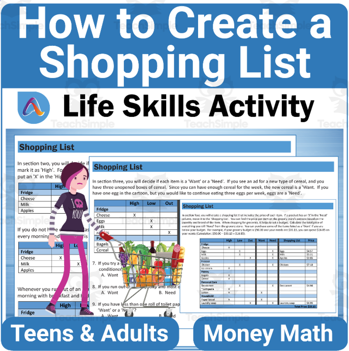 An educational teaching resource from Adulting Life Skills Resources entitled Independent Living Skills: How to Create a Shopping List downloadable at Teach Simple.