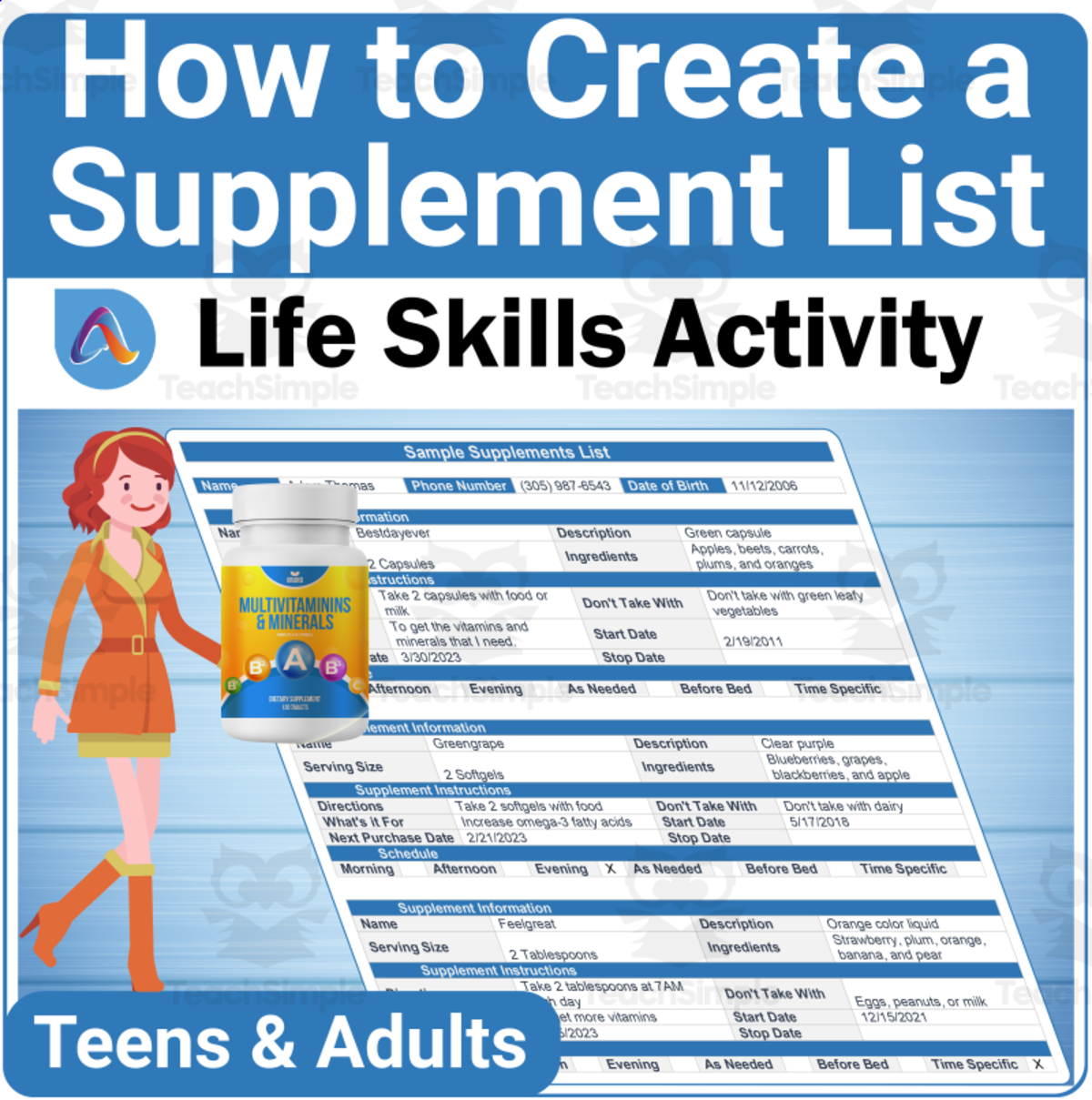 An educational teaching resource from Adulting Life Skills Resources entitled Independent Living Skills: How to Create a Supplement List downloadable at Teach Simple.