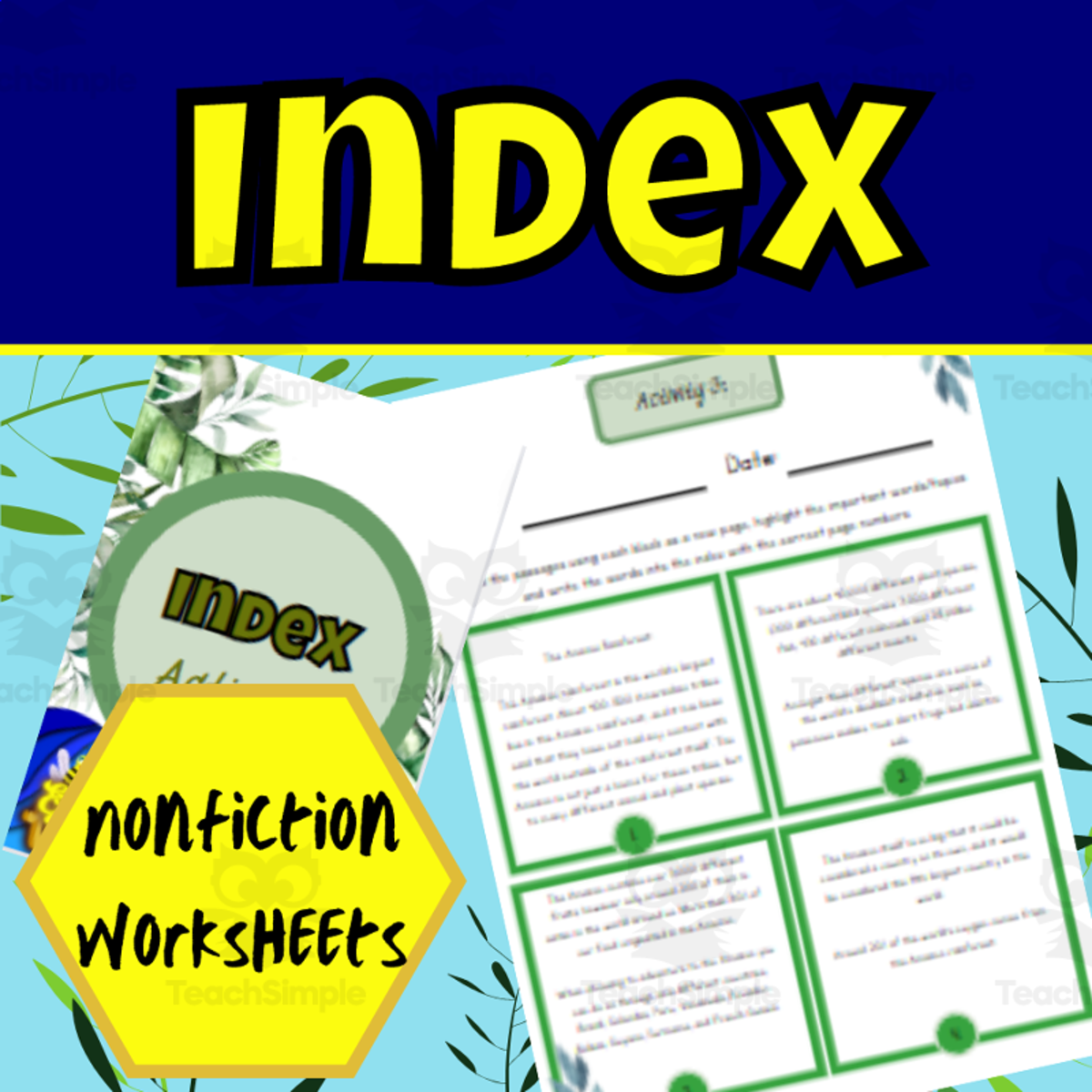 An educational teaching resource from Ezee 101 entitled Index worksheets downloadable at Teach Simple.