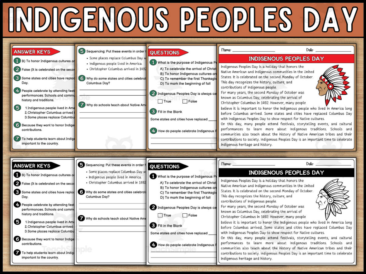 An educational teaching resource from Wonderland School entitled Indigenous Peoples Day Reading Comprehension Passage and Questions downloadable at Teach Simple.