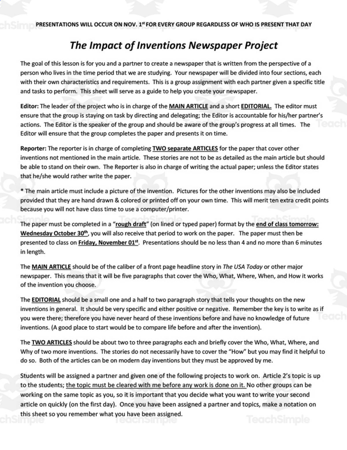 An educational teaching resource from DrDrew entitled Industrial Revolution Newspaper Project downloadable at Teach Simple.