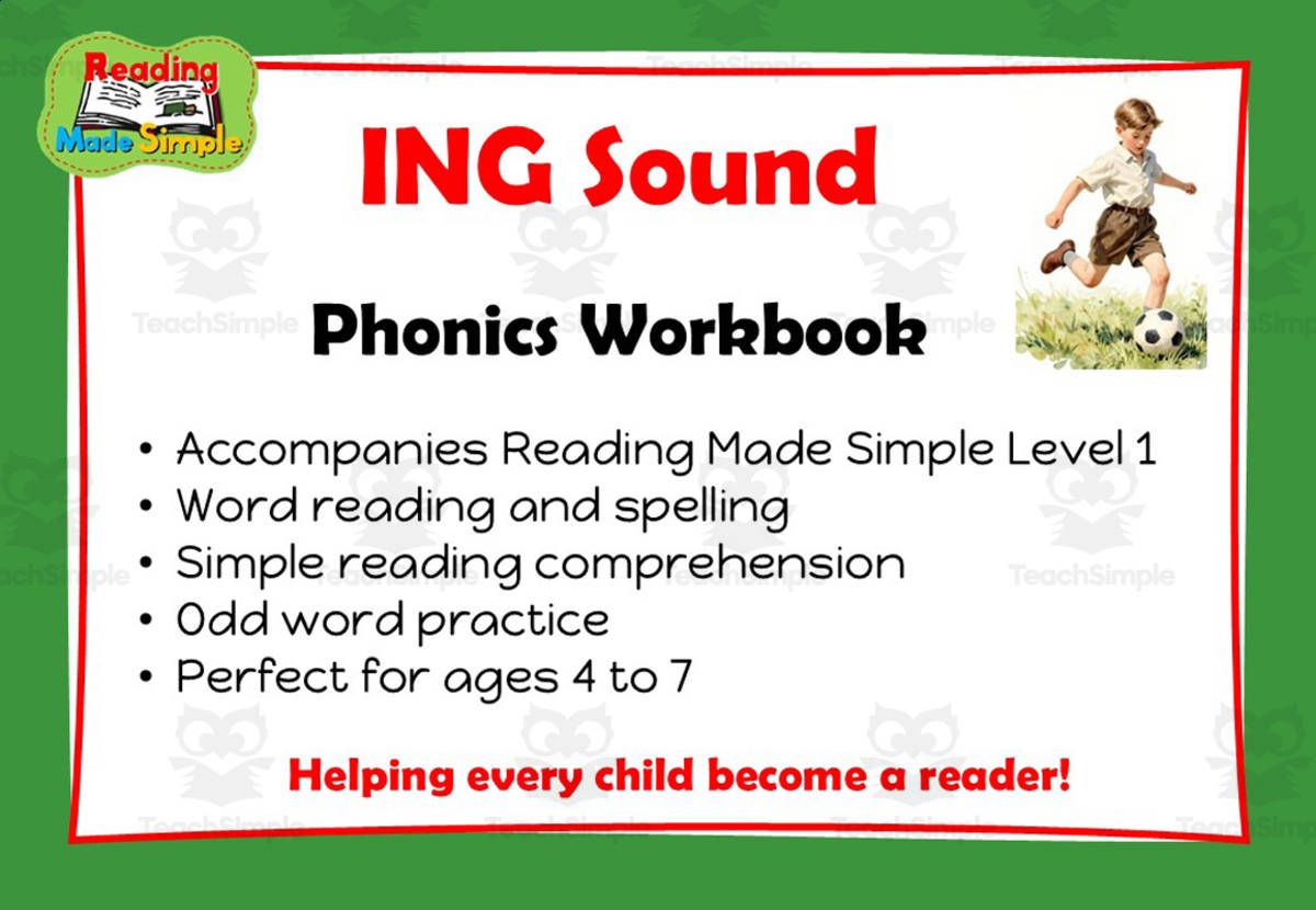 An educational teaching resource from Lilibette's Resources entitled ING Suffix: Phonics Workbook Reading Made Simple downloadable at Teach Simple.