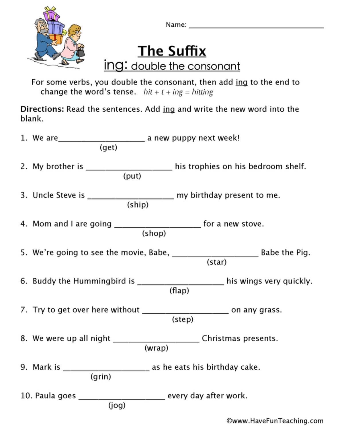 An educational teaching resource from Have Fun Teaching entitled ING Suffix Worksheet downloadable at Teach Simple.