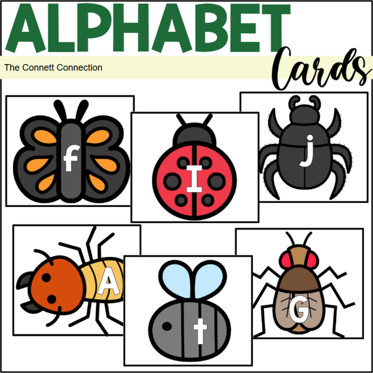 An educational teaching resource from The Connett Connection entitled Insect Alphabet Cards downloadable at Teach Simple.