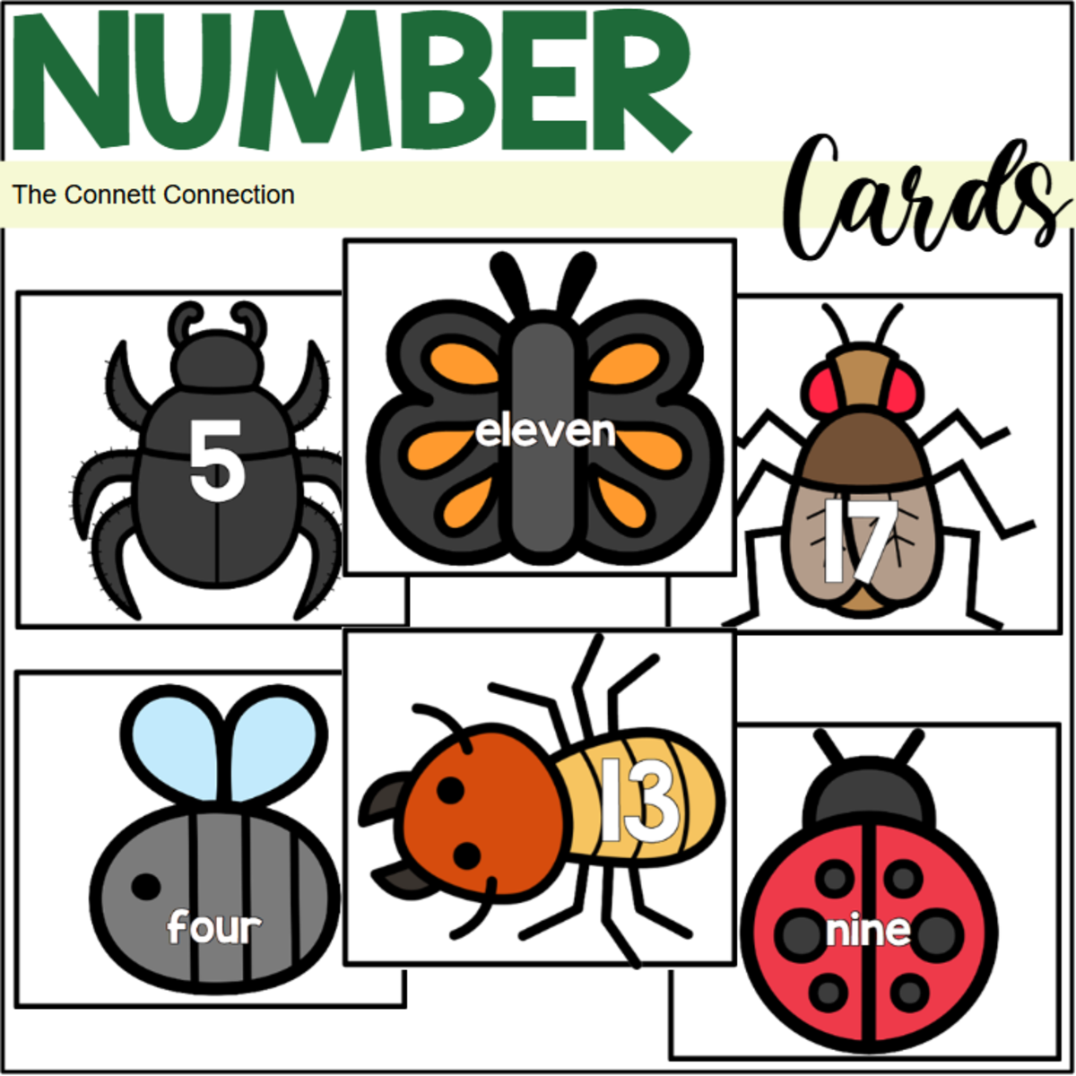 An educational teaching resource from The Connett Connection entitled Insects Number Cards downloadable at Teach Simple.