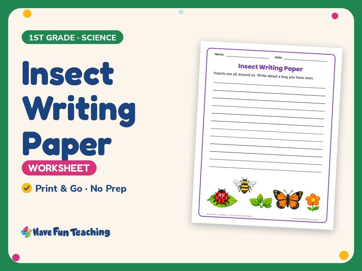 Insects Bug Crafts Insects Worksheet: Insect Writing Paper – 1st Grade Lined Paper by ...