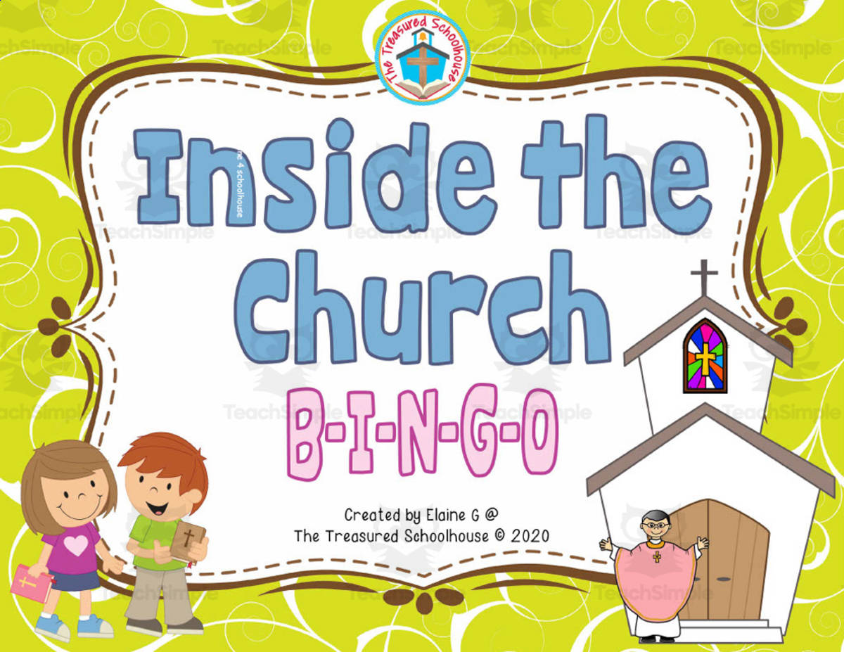 An educational teaching resource from The Treasured Schoolhouse entitled Inside the Church BINGO downloadable at Teach Simple.