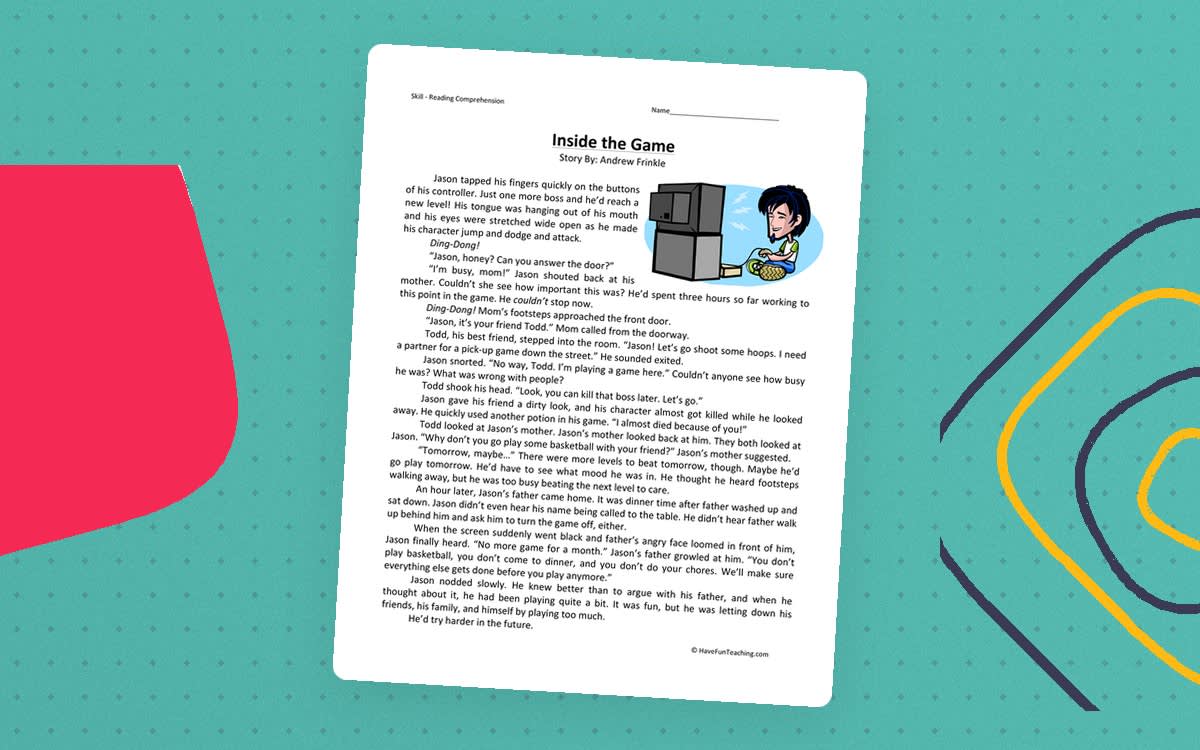 An educational teaching resource from Have Fun Teaching entitled Inside the Game Reading Comprehension Worksheet downloadable at Teach Simple.