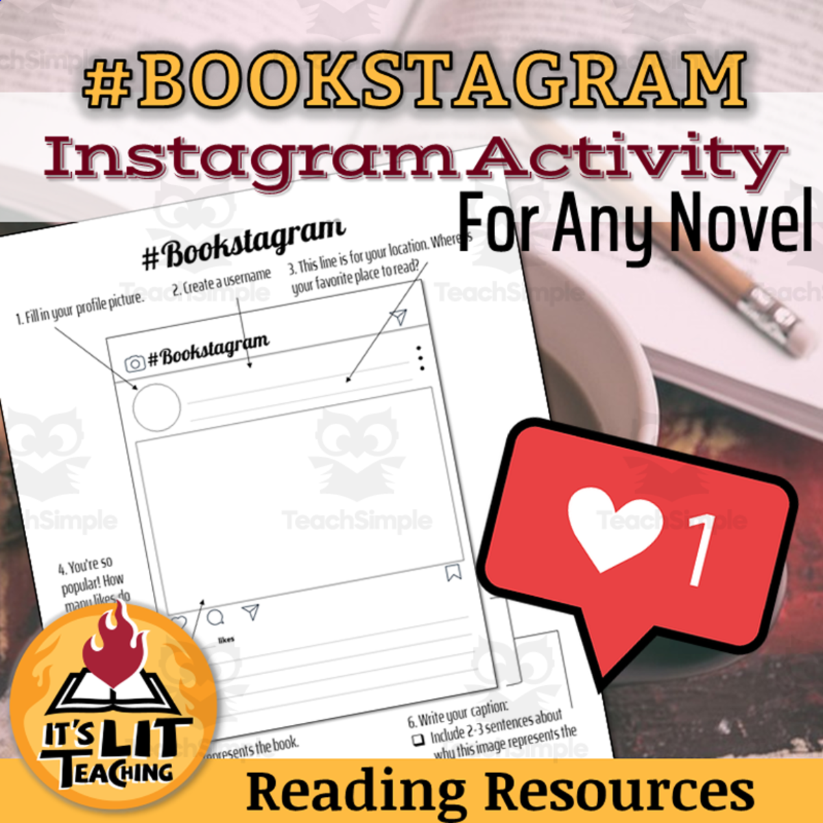An educational teaching resource from It's Lit Teaching entitled Instagram Activity for Any Novel downloadable at Teach Simple.
