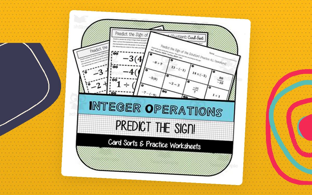An educational teaching resource from The Math Cafe entitled Integer Operations: Predict the Sign Card Sorts & Practice Worksheets downloadable at Teach Simple.