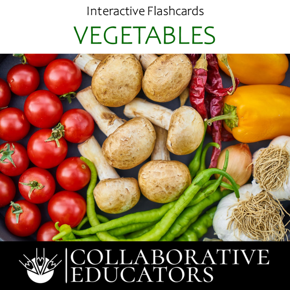 An educational teaching resource from Bright Classroom Ideas Marketplace entitled Interactive Flashcards - VEGETABLES downloadable at Teach Simple.