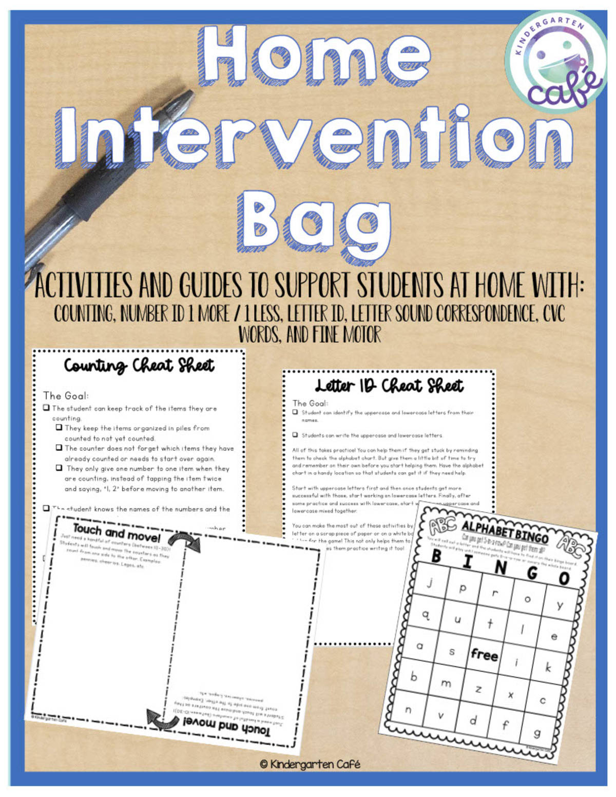 An educational teaching resource from Kindergarten Cafe entitled Intervention Activity Bag for Home | Reading and Math Support Activities downloadable at Teach Simple.