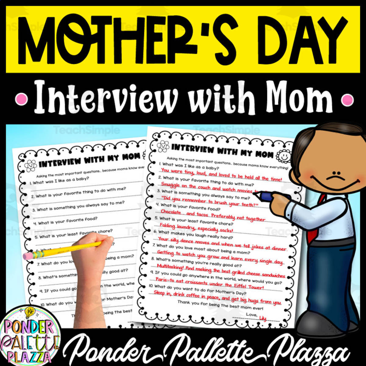 An educational teaching resource from Ponder Palette Plazza entitled Interview with my Mom - Mother's Day Activity downloadable at Teach Simple.