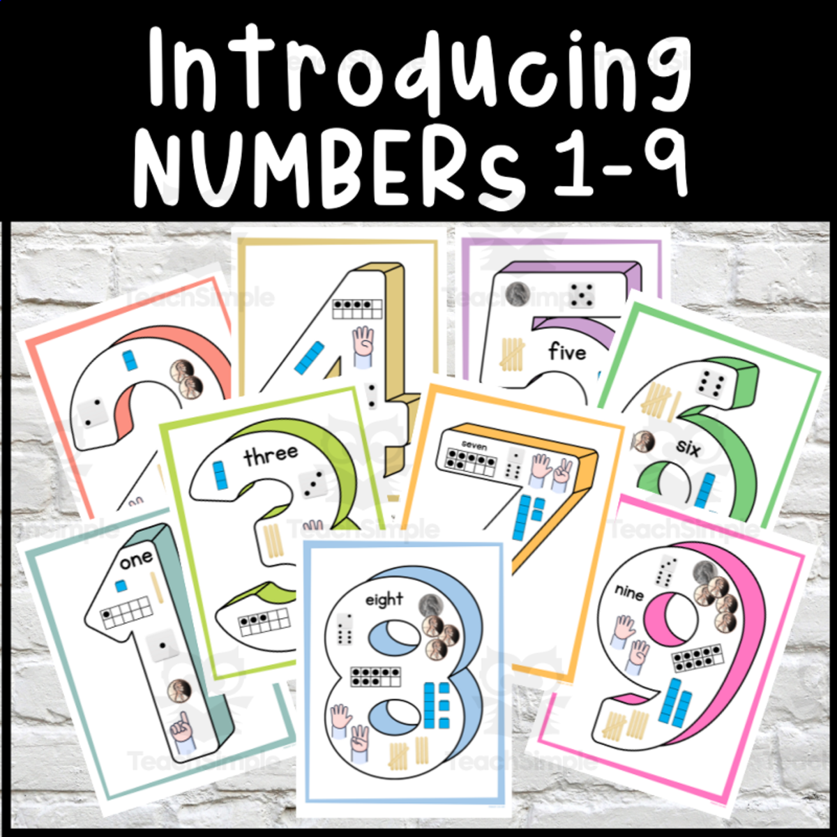 An educational teaching resource from Primary 206 Mix entitled Introducing Numbers 1-9 Posters downloadable at Teach Simple.