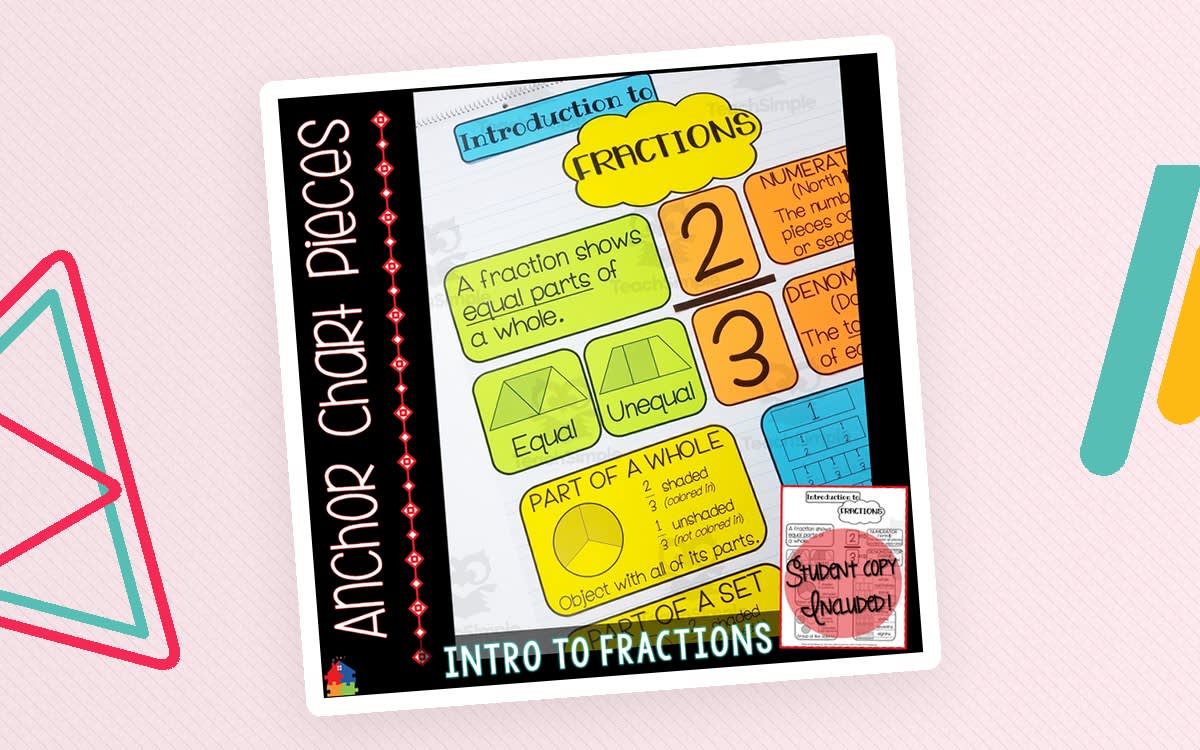 An educational teaching resource from Teachers R Us Homeschool entitled Introduction to Fractions Anchor Chart downloadable at Teach Simple.