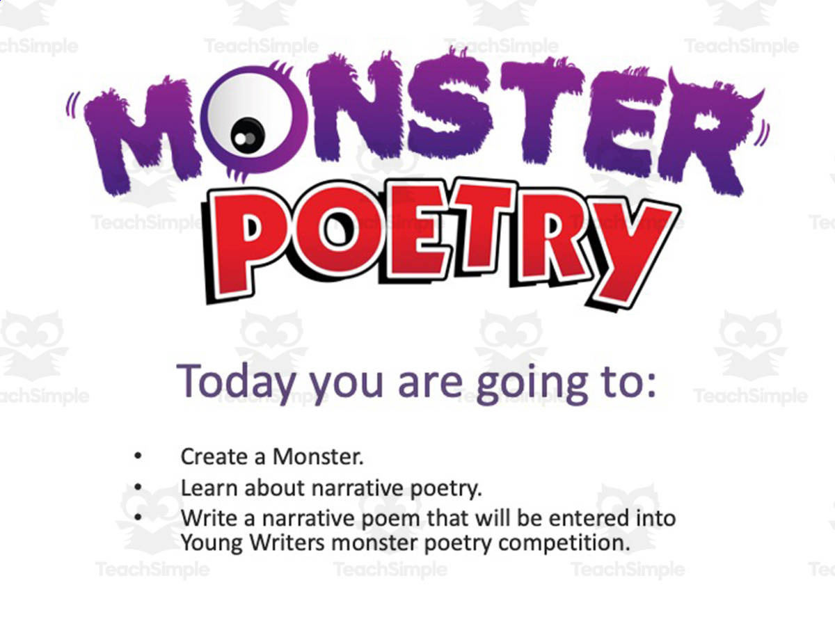 An educational teaching resource from Flynn's Educational entitled Introduction to Poetry | Monster Narrative Poetry Challenge downloadable at Teach Simple.