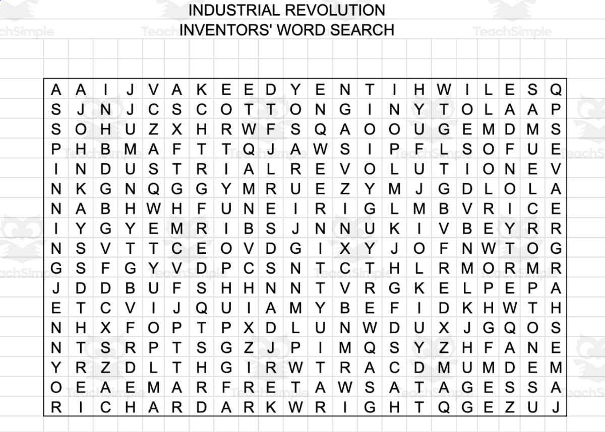An educational teaching resource from Jason Stein entitled Inventors of the Industrial Revolution – Word Search downloadable at Teach Simple.