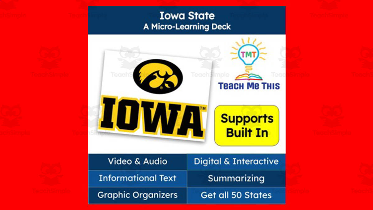 An educational teaching resource from Teach Me This entitled Iowa: A Micro-Learning Deck | Digital Geography Lesson downloadable at Teach Simple.