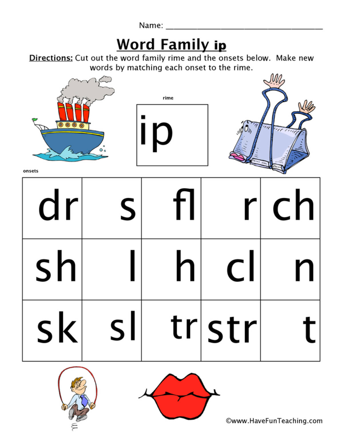 An educational teaching resource from Have Fun Teaching entitled IP Word Family Worksheet downloadable at Teach Simple.