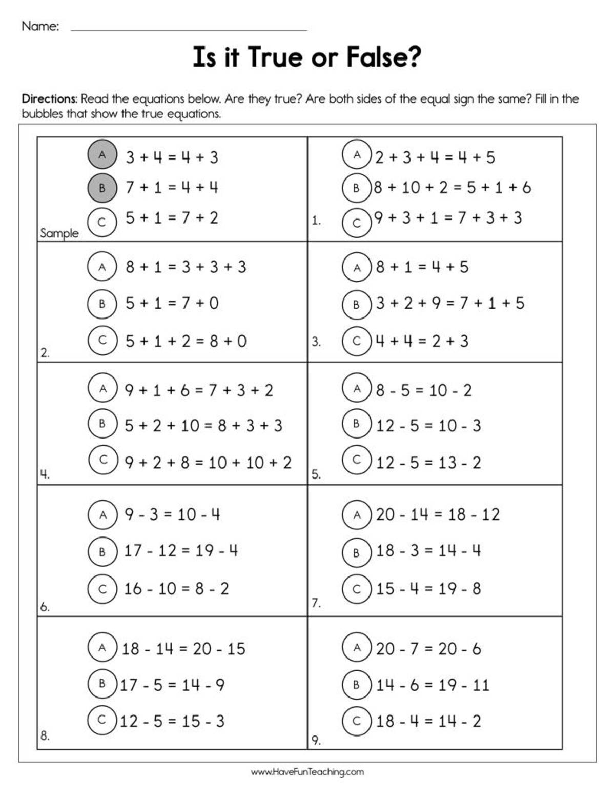 An educational teaching resource from Have Fun Teaching entitled Is It True or False Worksheet downloadable at Teach Simple.