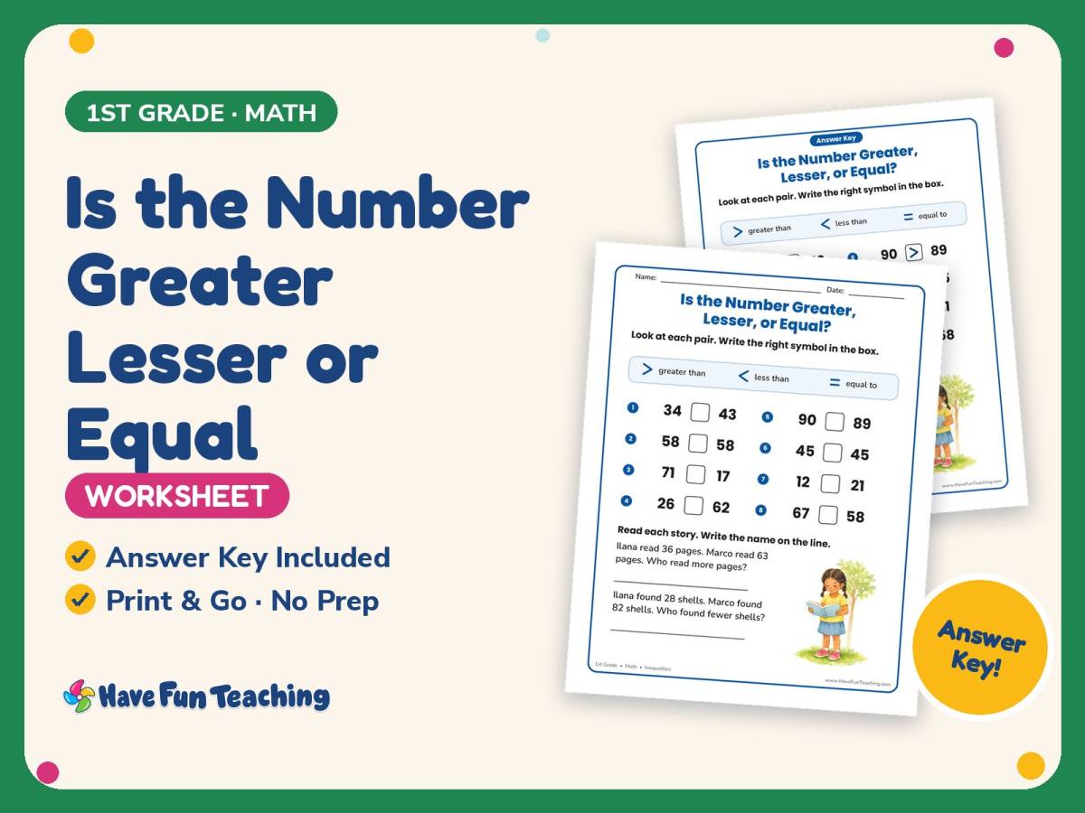 Is the Number Greater Lesser or Equal Worksheet – 1st Grade Practice preview